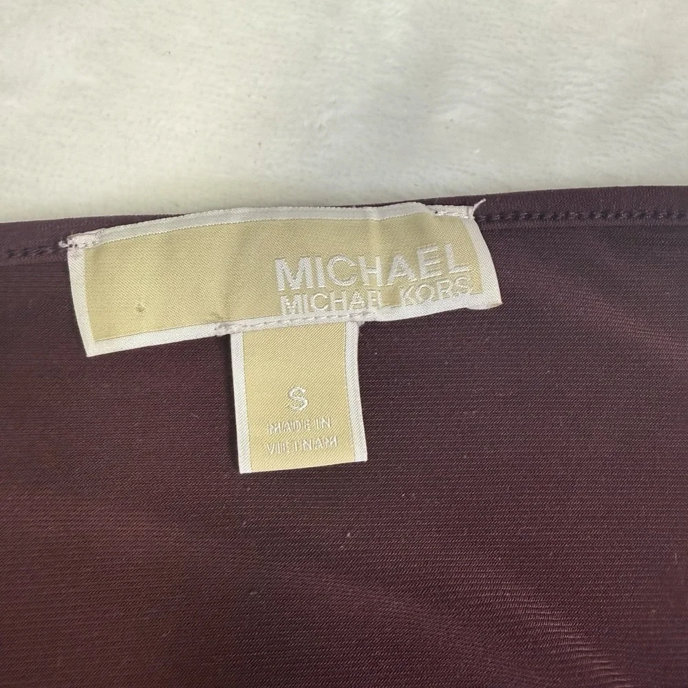 Michael Kors Blouse Women S Burgundy Excellent Bell Sleeve Keyhole Gold Hardware